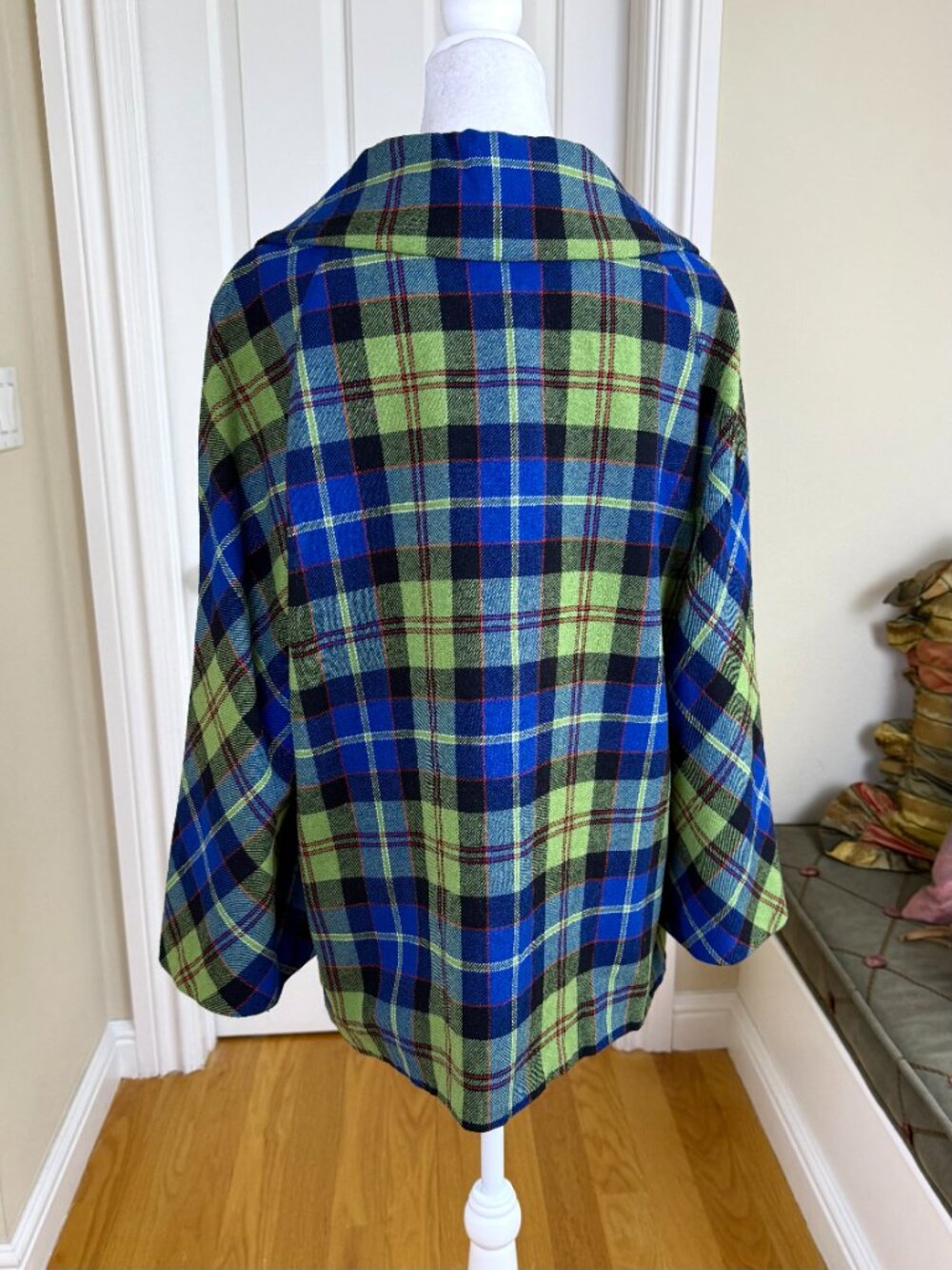 Pendleton Wool Plaid Jacket Green Cobalt Blue Wide Round Collar (16) - Picture 4 of 10